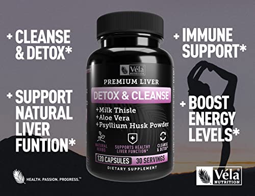 Véla Colon Cleanse & Liver Detox Formula Cleanse - 22 Herbs with Milk Thistle, Turmeric Véla