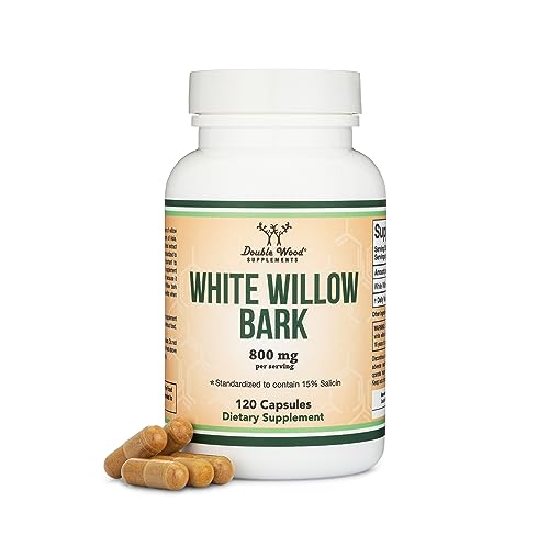 White Willow Bark Capsules 800mg per Serving, 120 Count (Willow Bark Extract Std.