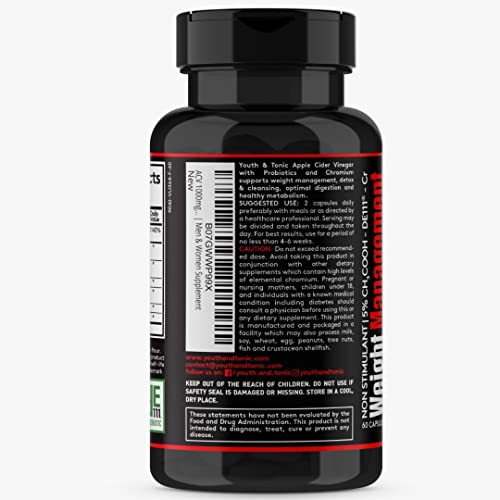 Youth & Tonic Natural Appetite Suppressant for Weight Loss / 1000 mg Apple Cider Youth & Tonic