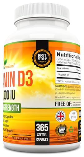 Vitamin D 4,000 IU Softgels, Maximum Strength Vitamin D3 Supplement, 365 Easy to Swallo Vita Premium