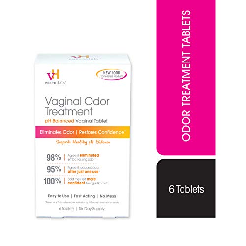 vH essentials Vaginal Odor Treatment - pH Balanced Vaginal Suppositories - 6 Tablets With Applicator, White vH essentials