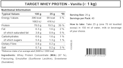Whey Protein Powder | Vanilla | Target Whey Protein by ROS Nutrition | 1 Kg | 40 Servings | ROS Nutrition