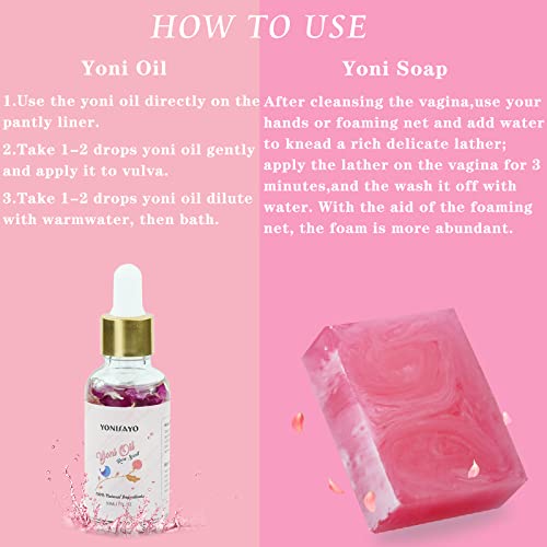 Yoni Wash & Yoni Oil & Yoni Soap for Women Set, 5.29oz Yoni Soap Bar, 2 * 30ml Feminine Oil, 6.7 fl.oz yonisayo