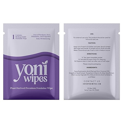 Yoni Wipes - 30 Count Biodegradable & Flushable Feminine Wipes, pH-Balanced, Aloe Vera & Vitamin E