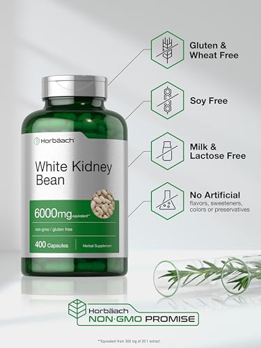 White Kidney Bean Extract Capsules | 6000mg | 400 Count | Non-GMO & Gluten Free Horbäach