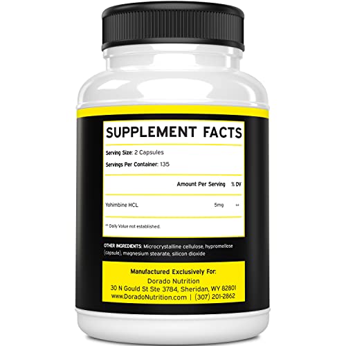 Yohimbine HCL 5mg For Men and Women (270 Capsules) - More Potent Than Yohimbe DORADO NUTRITION