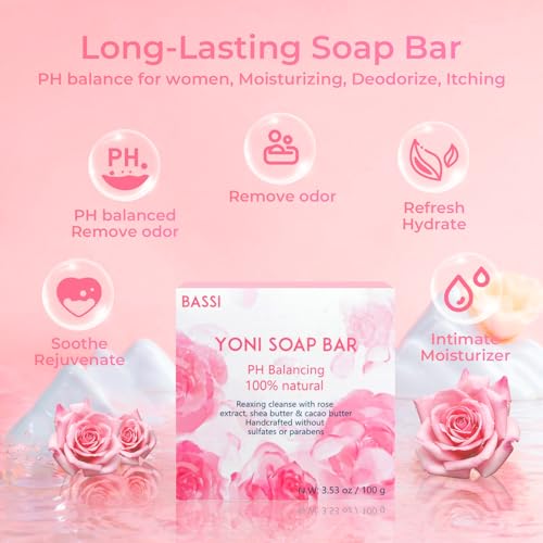 Yoni Soap Bars & Natural Yoni Oil Set, Natural Yoni Oil Vaginal Wash for Women Feminine Wash BASSI