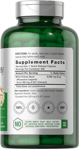 White Kidney Bean Extract Capsules | 6000mg | 400 Count | Non-GMO & Gluten Free Horbäach