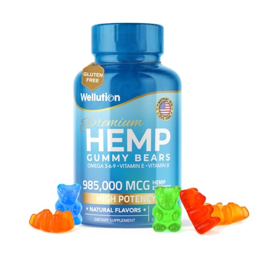 Wellution Hemp Gummies 985,000 High Potency - Fruity Gummy Bear with Hemp Oil