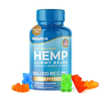 Wellution Hemp Gummies 985,000 High Potency - Fruity Gummy Bear with Hemp Oil