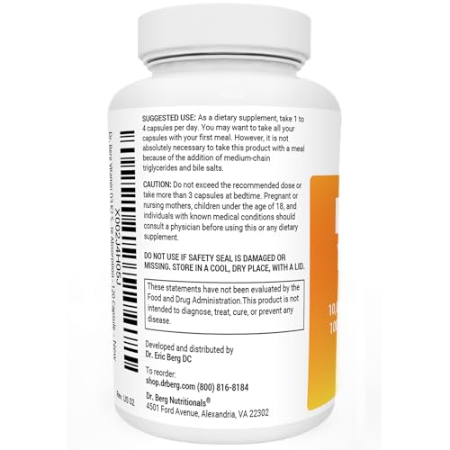 Dr. Berg's Vitamin D3 K2 Supplement w/MCT Oil - Includes 10,000 IU of Vitamin D3 Dr. Berg Nutritionals