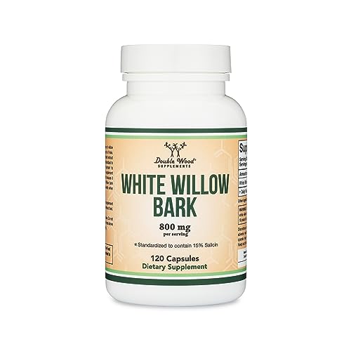 White Willow Bark Capsules 800mg per Serving, 120 Count (Willow Bark Extract Std. Double Wood Supplements
