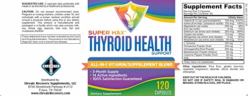 3-Month Thyroid Support Supplement (All-in-1 Formula) with 14 Active Ingredients Elevate Recovery Supplements