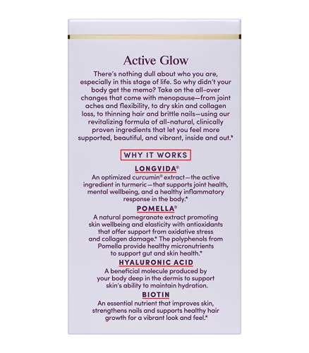 Womaness Active Glow Hair Skin and Nails Vitamins - Biotin, Longvida Curcumin & Hyaluronic Acid Womaness