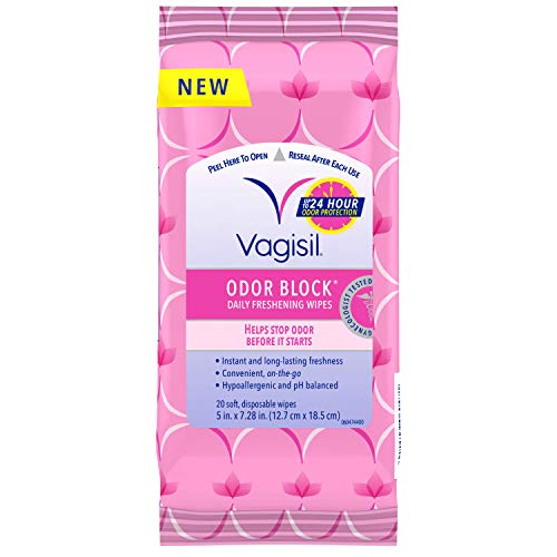 Vagisil Odor Block Daily Freshening Wipes for Feminine Hygiene in Resealable Pouch