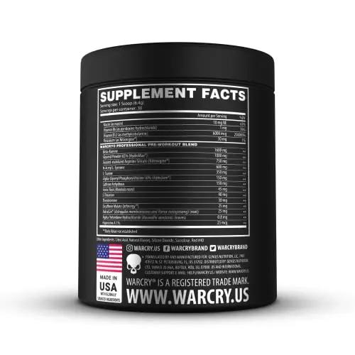 WARCRY Pre-Workout Powder - Ultra Energy, Strength, Clear Focus & Pumps with Nitrosigine, Caffeine, Beta-Alanine - (Strawberry Lemonade Flavor, 30 Servings)