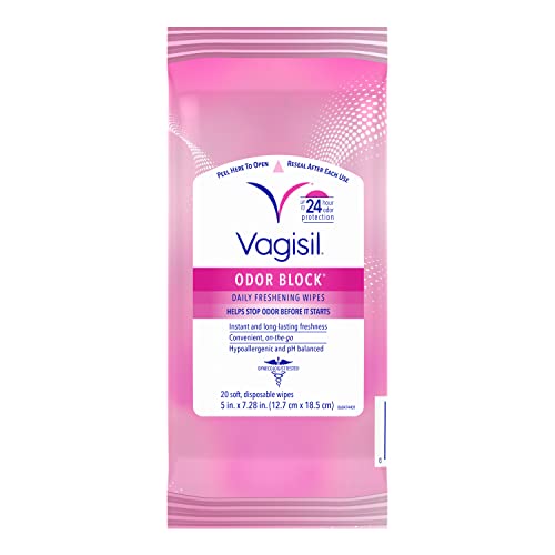 Vagisil Odor Block Daily Freshening Wipes for Feminine Hygiene in Resealable Pouch