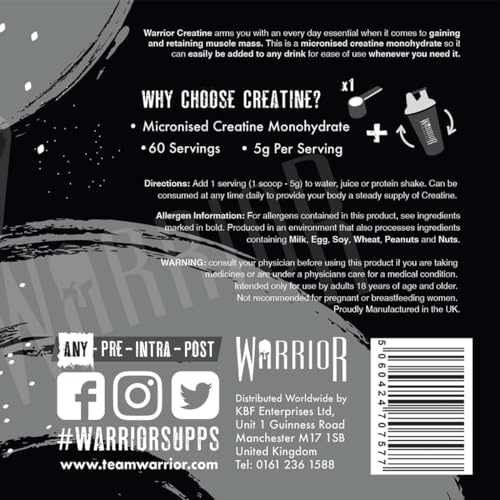 Warrior Creatine Monohydrate Powder – 300g – Micronised for Easy Mixing Warrior