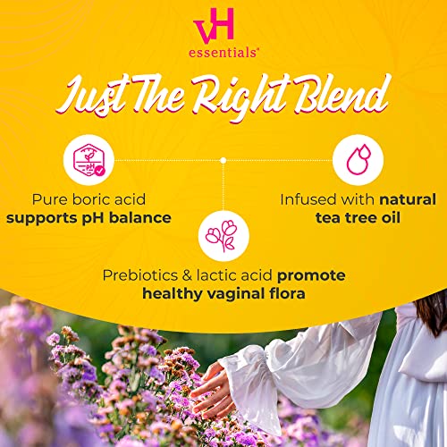 vH essentials Boric Acid + Tea Tree Vaginal Suppositories - Prebiotics Formula with Lactic Acid vH essentials