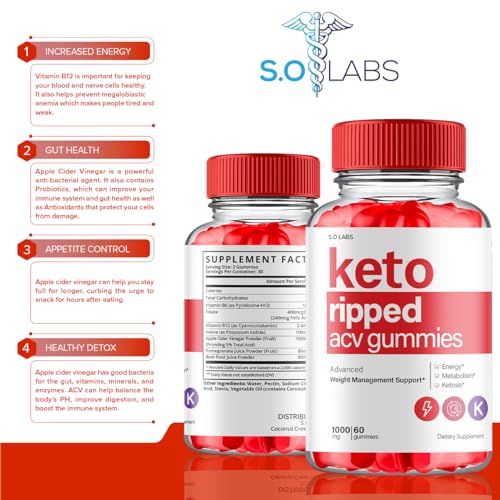 (5 Pack) Keto Ripped ACV Gummies, Keto Ripped ACV Gummies Advanced Weight Loss S.O Labs