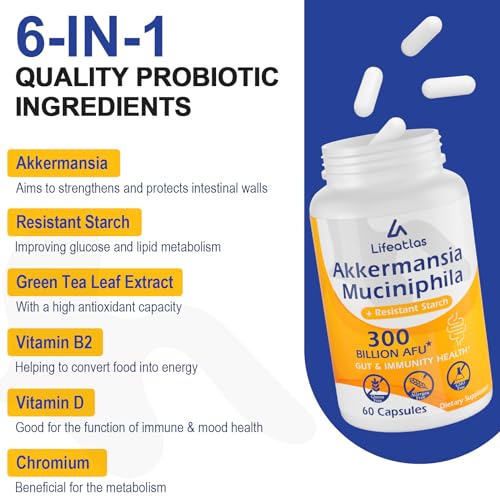 300 Billion AFU Akkermansia Muciniphila - Live Akkermansia Probiotics for Women & Men Lifeatlas