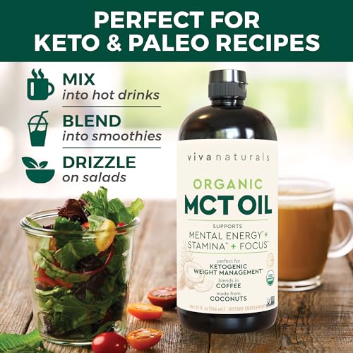 Viva Naturals Organic MCT Oil for Keto Coffee (32 fl oz) - Best MCT Oil Supplement Viva Naturals