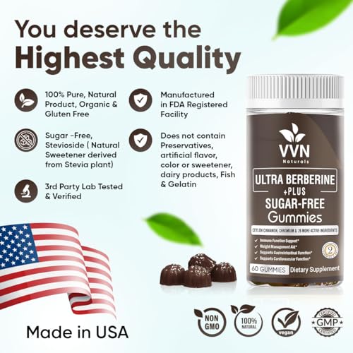 VVNATURALS Sugar-Free 2250mg Berberine HCL with Ceylon Cinnamon HCI 82.1 Concentrated VVN Naturals