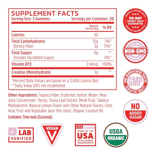 Zhou Nutrition Creatine Monohydrate Chewables 5g for Men & Women, Sugar Free Zhou Nutrition