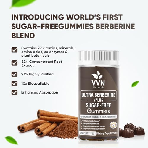 VVNATURALS Sugar-Free 2250mg Berberine HCL with Ceylon Cinnamon HCI 82.1 Concentrated VVN Naturals