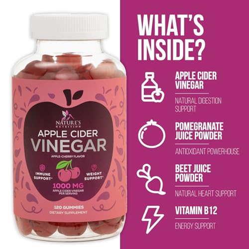 Vegan Apple Cider Vinegar Gummies | Max Strength 1000mg | Gelatin-Free, Vegan, Non-GMO Nature's Nutrition