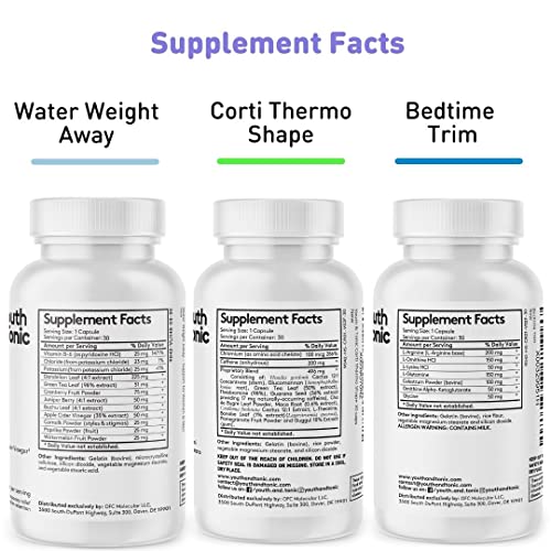 Youth & Tonic Shred Sculpt Lean 3 x Diet Pills w Water Weight Away & Cortithermo Shape Youth & Tonic