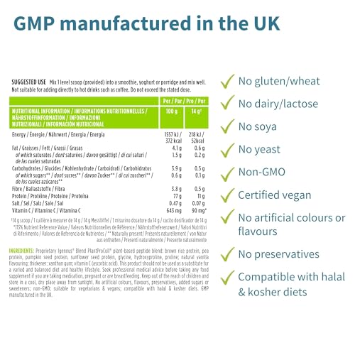 Vegan Collagen Powder, Natural Vanilla Flavour, Plant-Based Peptide Protein Supplement Igennus Healthcare Nutrition