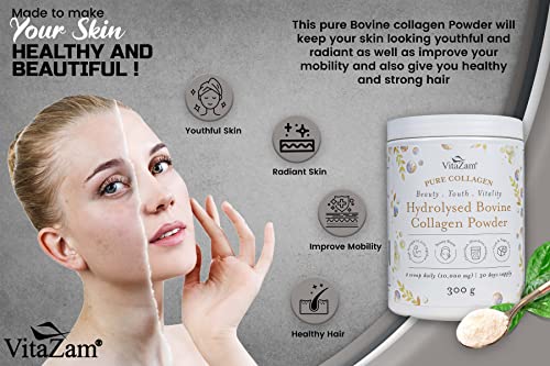 Vitazam Bovine Collagen Peptides - Hydrolyzed Type 1 & 3 Collagen Powder Protein Supplement for Healthy VitaZam