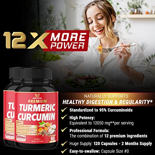 (2 Packs) Premium Turmeric Curcumin Supplement 12050mg with Ginger, Apple Cider Vinegar BMVINVOL