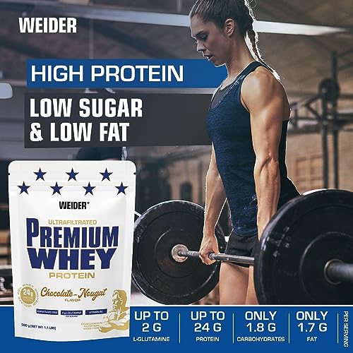 Weider Premium Whey (500g) Chocolate-Nougat Flavour. Ultrafiltrated Proteins from Whey Protein Weider