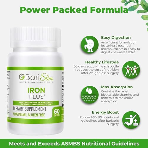 BariSlim Iron Plus Capsules - Formulated for Patients After Weight Loss Surgery Including BariSlim