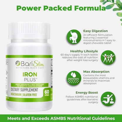 BariSlim Iron Plus Capsules - Formulated for Patients After Weight Loss Surgery Including BariSlim
