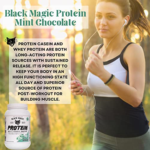 Worldwide Nutrition Bundle, 2 Items: Black Magic Multi-Source Protein Powder - Whey, Egg Albumin Enzymes, Micellar Casein & MCTs - Muscle Mass Gaining - Mint Chocolate Flavor - 2 LB and Keychain Worldwide Nutrition