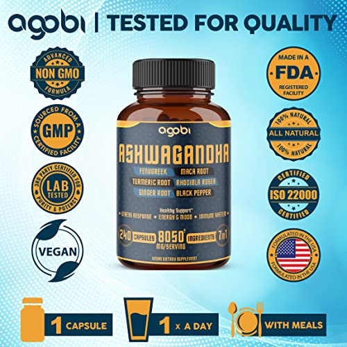 240 Capsules - 8 Month Supply - 7in1 Ashwagandha 8050mg - Combined With Fenugreek