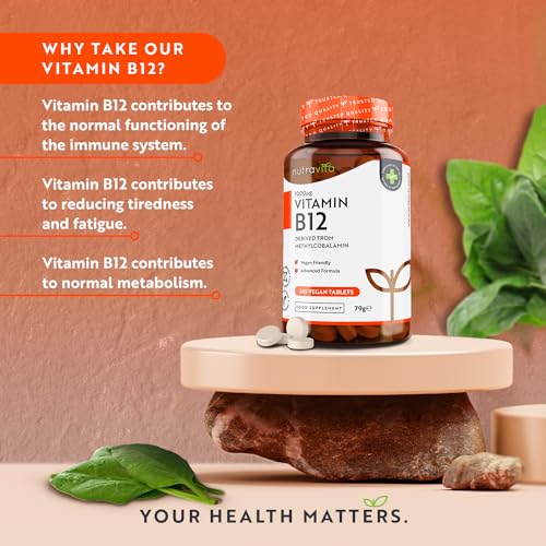 Vitamin B12 1000mcg - 365 High Strength Vegan Tablets (1 Year Supply) - Max Strength Nutravita