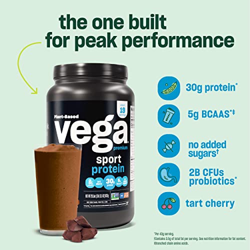 Vega Premium Sport Protein Chocolate Protein Powder, Vegan, Non GMO, Gluten Free Vega
