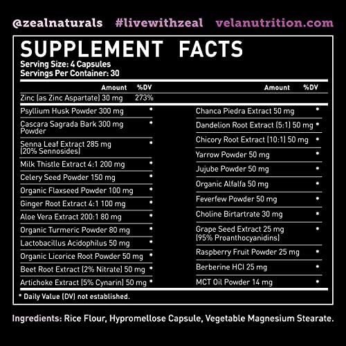 Véla Colon Cleanse & Liver Detox Formula Cleanse - 22 Herbs with Milk Thistle, Turmeric Véla