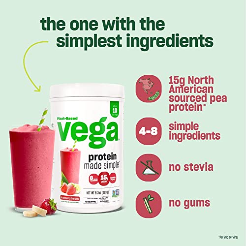 Vega Protein Made Simple Protein Powder, Strawberry Banana - Stevia Free, Vegan Vega