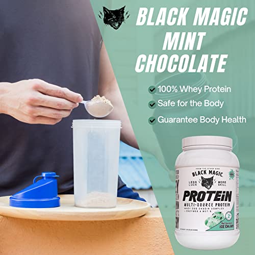 Worldwide Nutrition Bundle, 2 Items: Black Magic Multi-Source Protein Powder - Whey, Egg Albumin Enzymes, Micellar Casein & MCTs - Muscle Mass Gaining - Mint Chocolate Flavor - 2 LB and Keychain Worldwide Nutrition