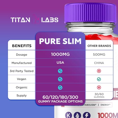 (3 Pack) Pure Slim Keto ACV Gummies, Pure Slim Keto ACV Advanced Weight Loss 1000 MG Titan Labs