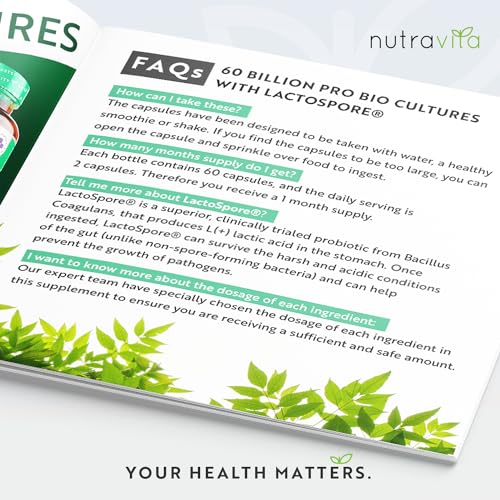 60 Billion CFU Probiotic Cultures - Scientifically Backed Lactospore® for Good Gut Flora Nutravita