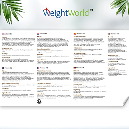 Vitamin B12 Tablets High Strength – 1000mcg Vegan B12 Supplement – 450 Pure Methylcob WeightWorld