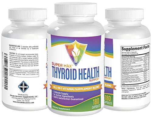 3-Month Thyroid Support Supplement (All-in-1 Formula) with 14 Active Ingredients Elevate Recovery Supplements