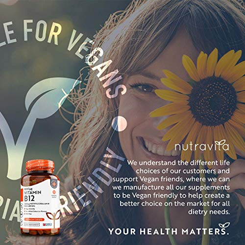 Vitamin B12 1000mcg - 365 High Strength Vegan Tablets (1 Year Supply) - Max Strength Nutravita