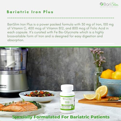 BariSlim Iron Plus Capsules - Formulated for Patients After Weight Loss Surgery Including BariSlim